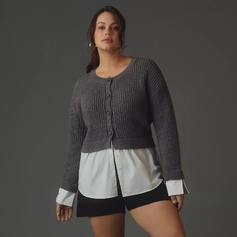 Anthropologie Gray Twofer Cardigan Sweater